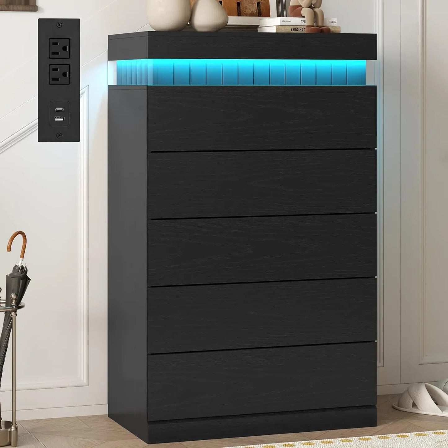 Sliding Top LED Power Outlet with Wood Chest