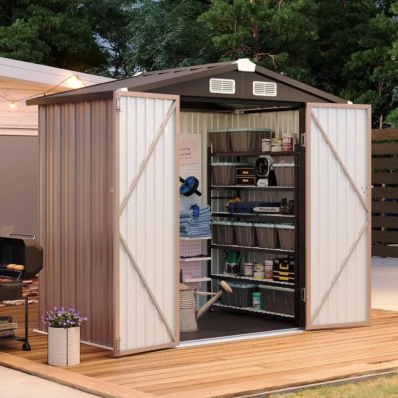 Outdoor Steel Shed Garden Utility Cabinet with Lockable Door Waterproof & Rust-Proof