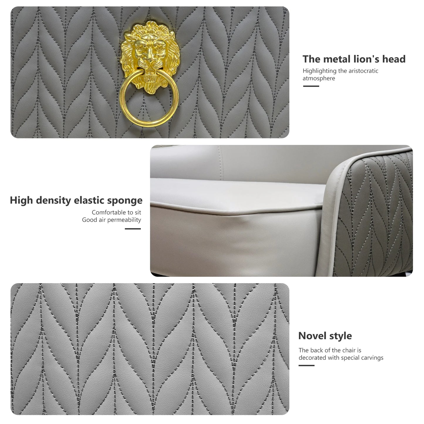 Tufted Back Lion Head Pull Ring Modern Set Dining Chairs