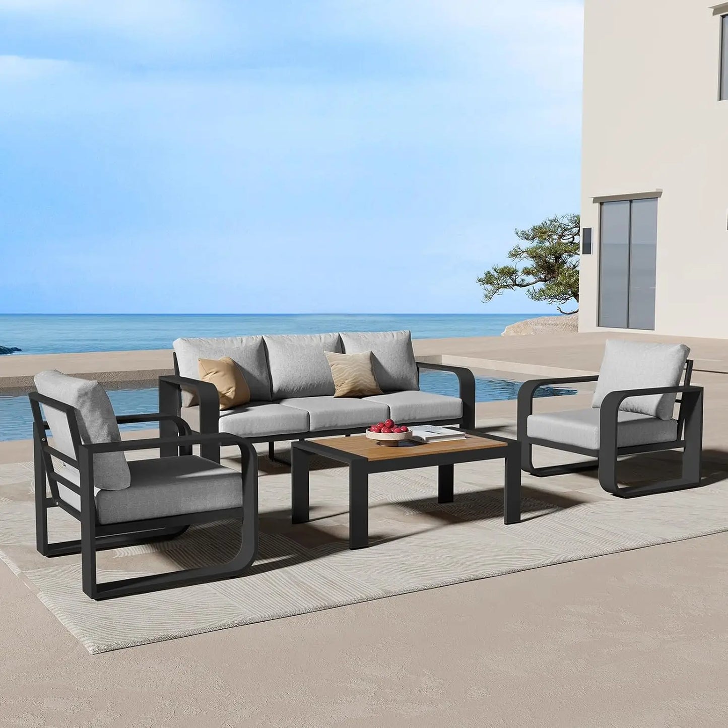 Aluminum Patio Conversation Set with Cushion Sectional Sofa