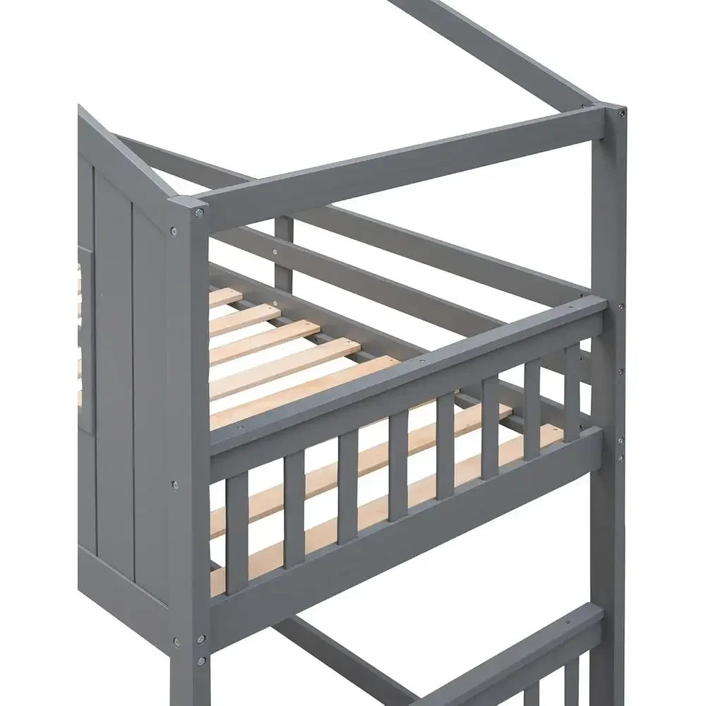 Twin Over Twin Bunk Bed with Ladder, Storage, and Windows