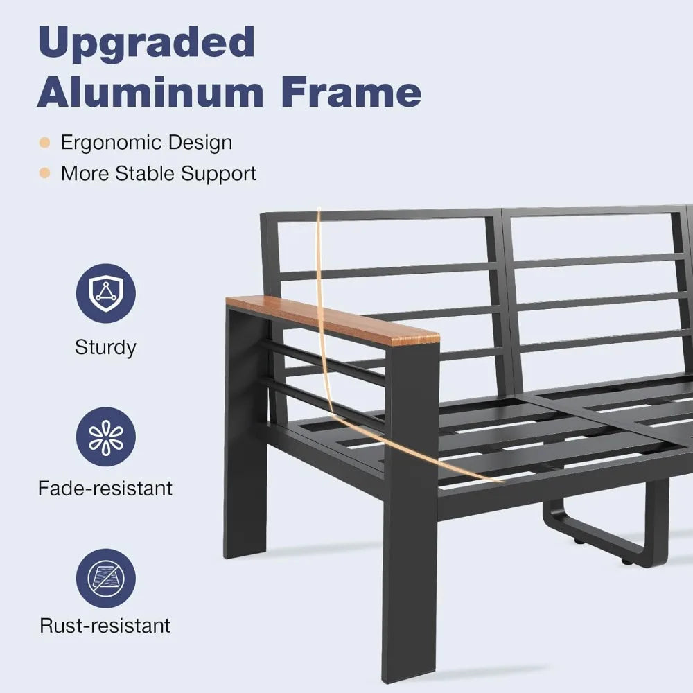 Aluminum Patio Furniture Set Sectional with Washable Thick Cushions, Coffee Table