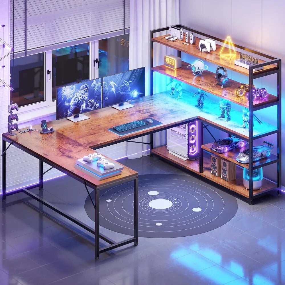 L Shaped Desk with Storage Shelves