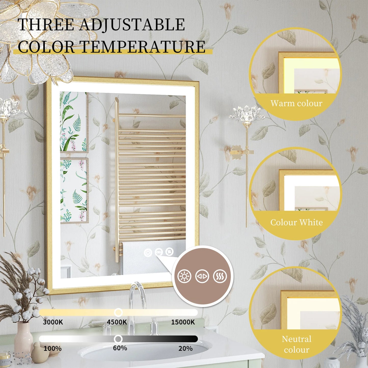 LED Vanity Mirror Gold Frame