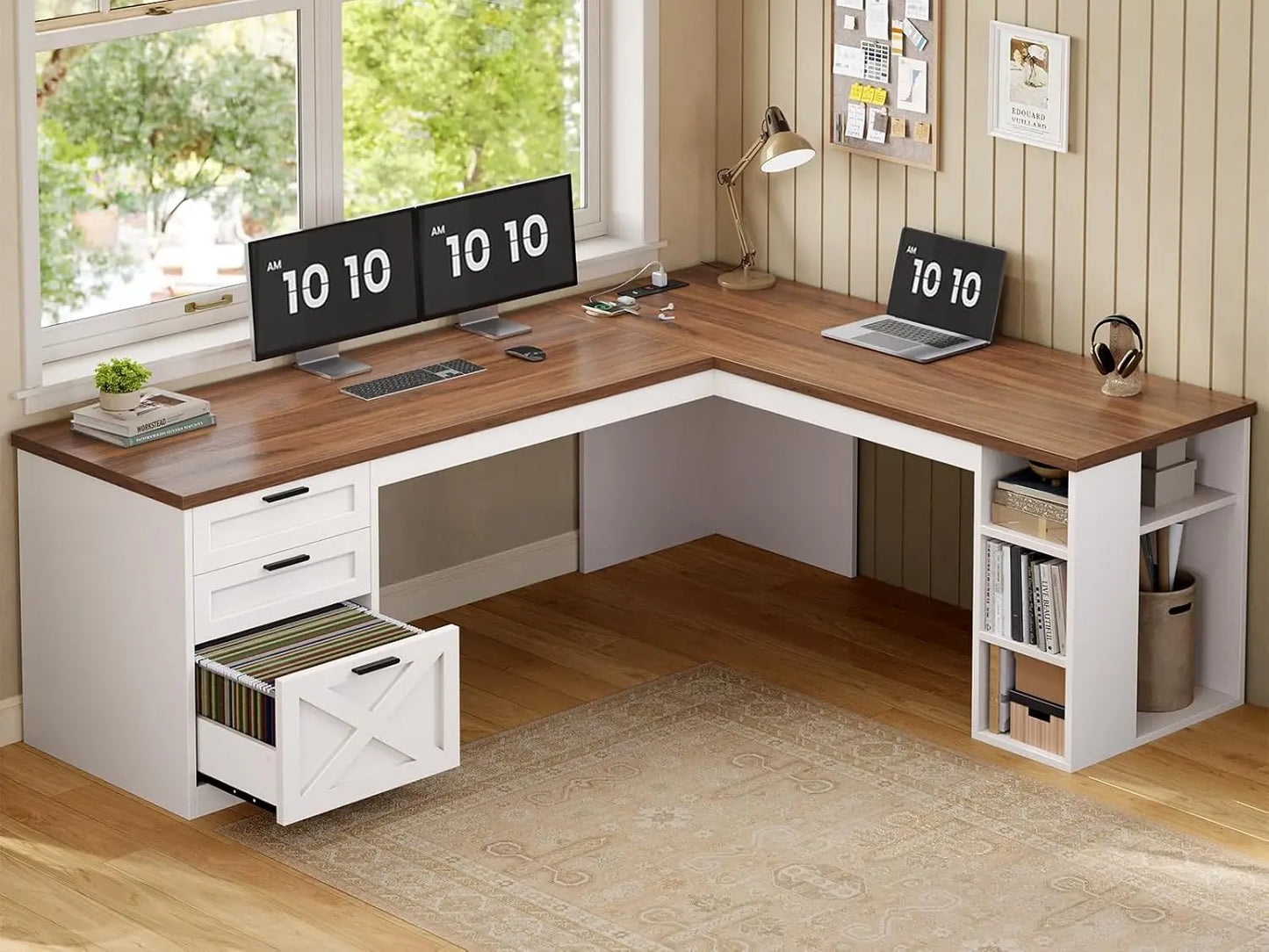 L Shaped Executive Desk with Storage Shelves