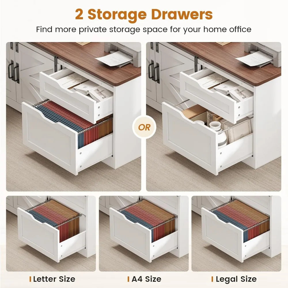 Farmhouse L Shaped Corner Desk with Storage Drawers