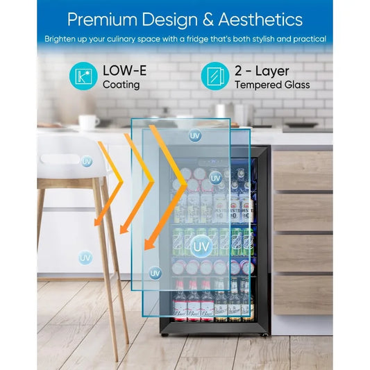 Mini Fridge with Glass Door Can Beverage Refrigerator