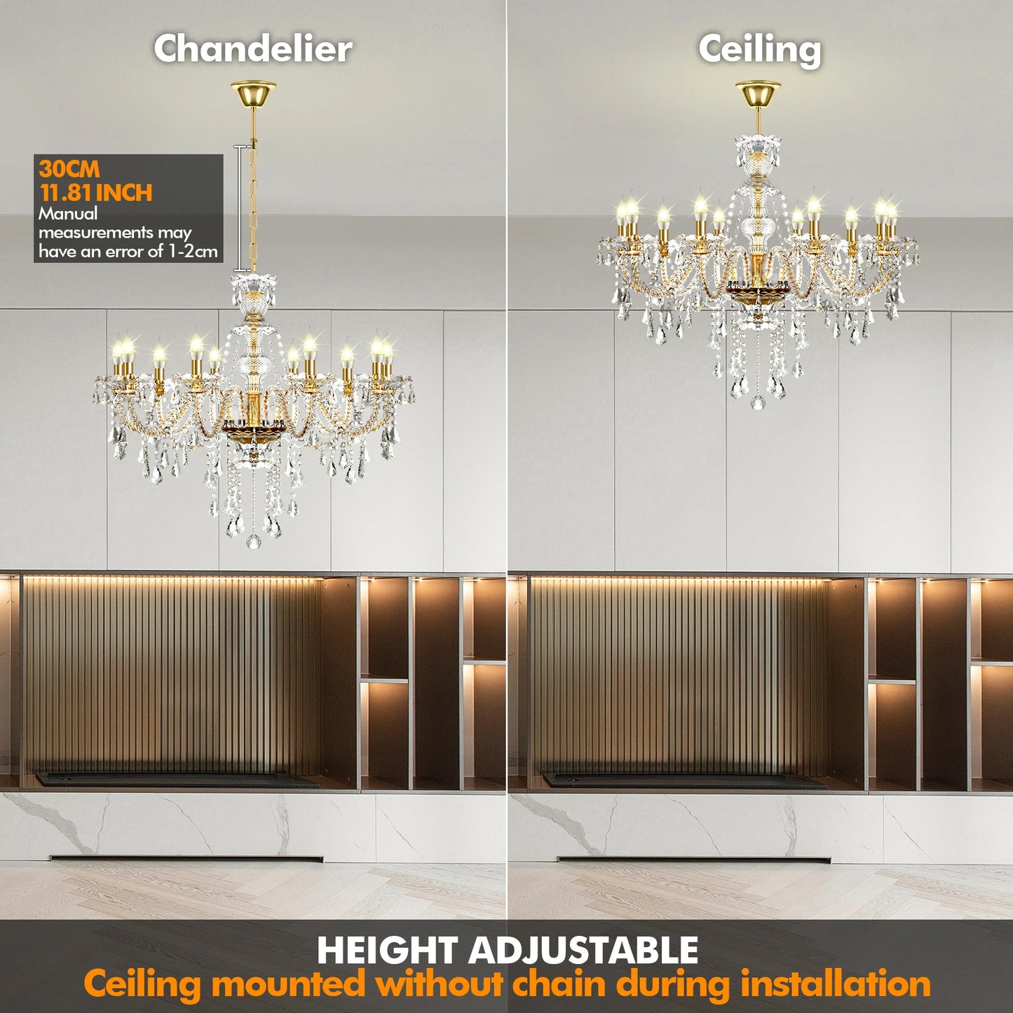 Modern Lighting Crystal Chandelier Adjustable Chain Ceiling Pendant