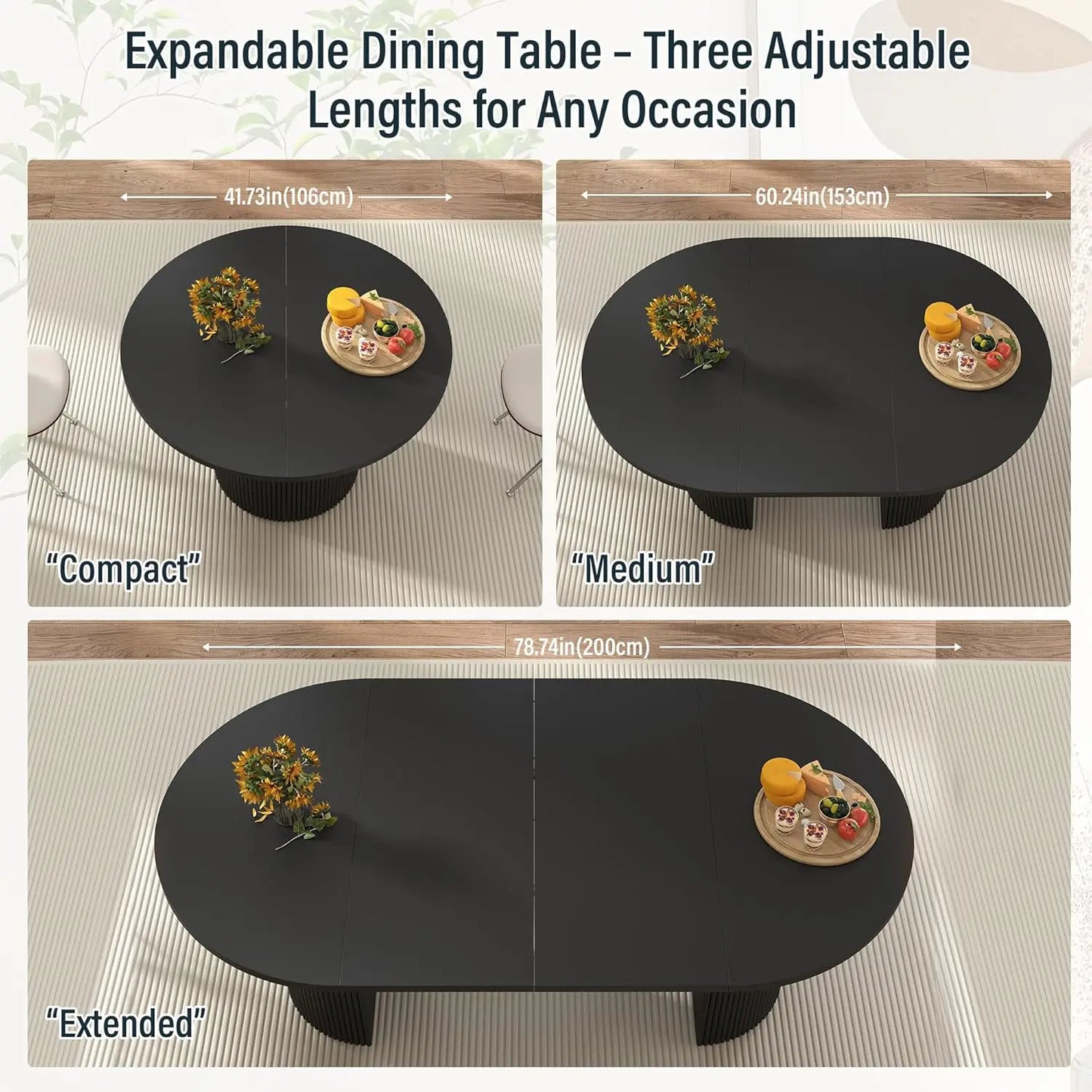 Fluted Base Modern Oval Round Extendable Dining Table