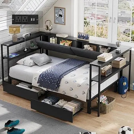 Twin Daybed with Storage Bookcase and Drawers