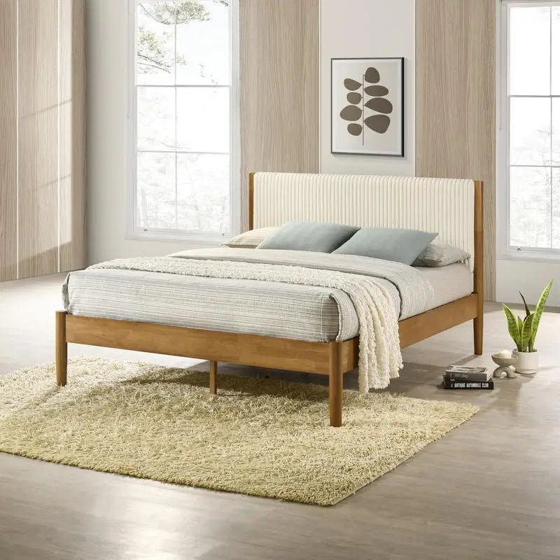 Rubberwood Bedroom Set with Upholstered Bed