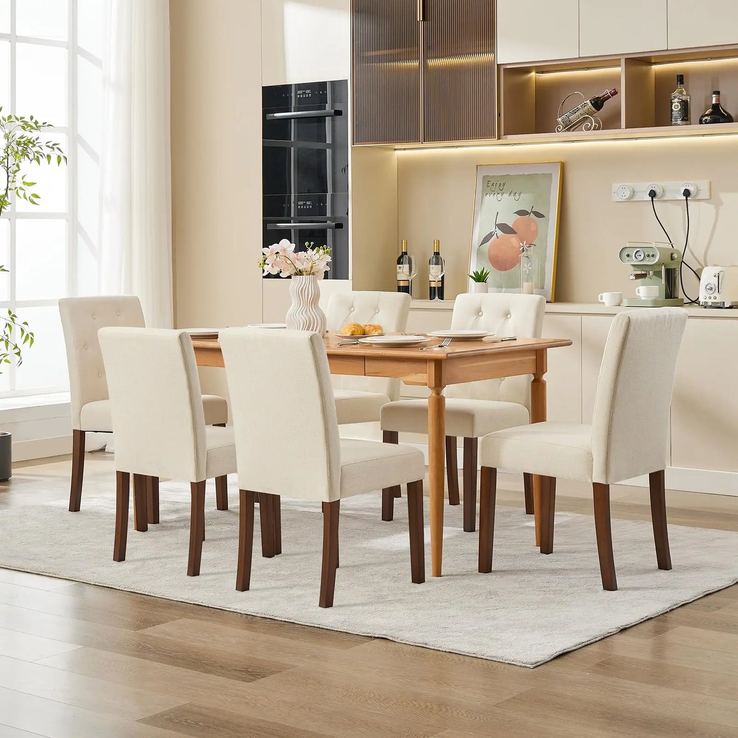 Upholstered Parsons Fabric Diner Dining Chairs with Nailhead Trim/Sturdy Wood Legs Set