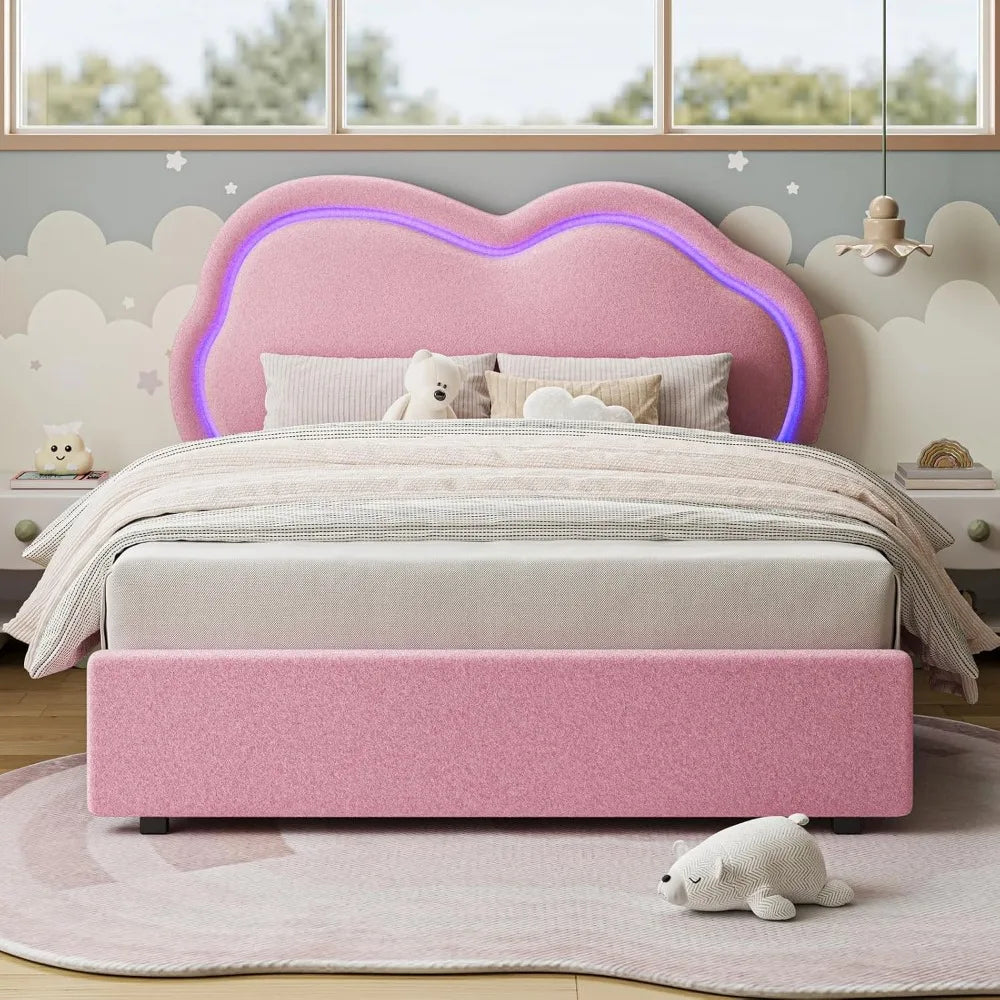 Cloud Bed Platform Frame with Headboard and LED Light