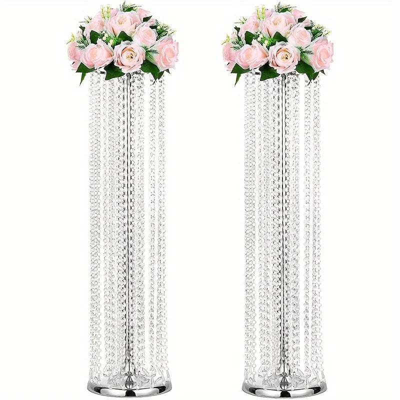 Tall Metal Crystal Flower Stand Vase