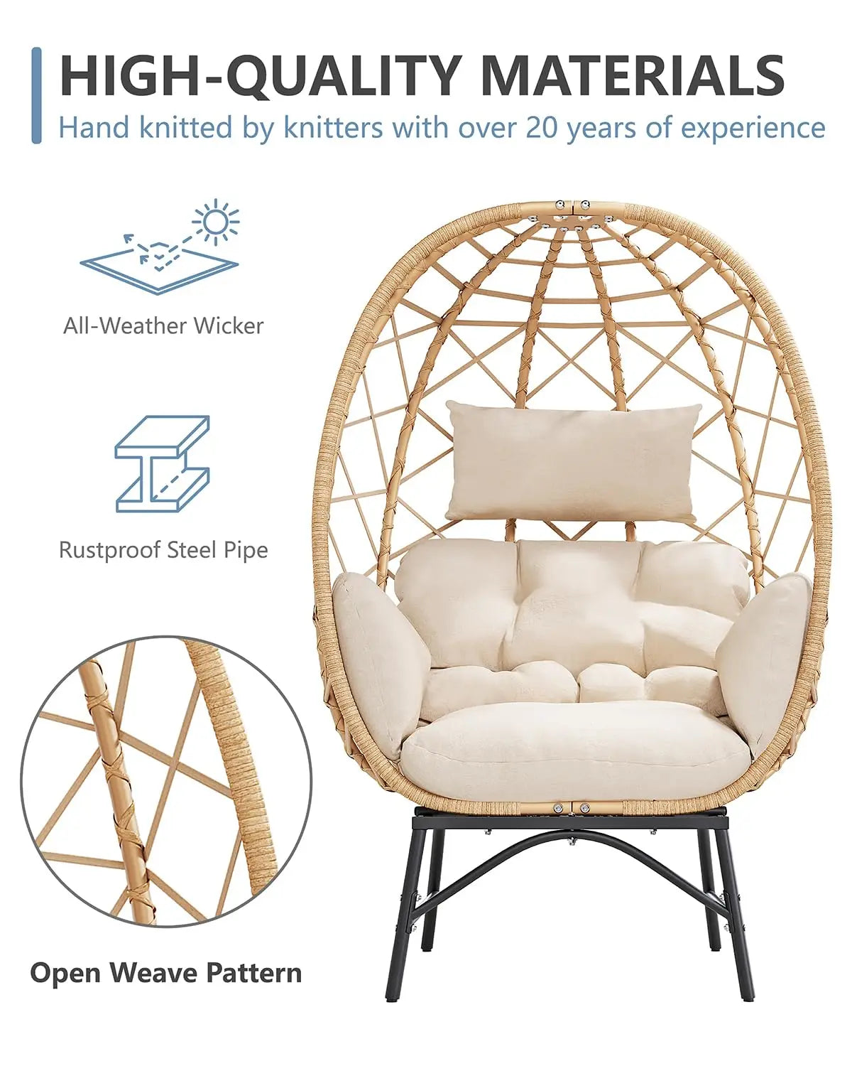 Oversized Patio Wicker Egg Lounge Chair with Cushion