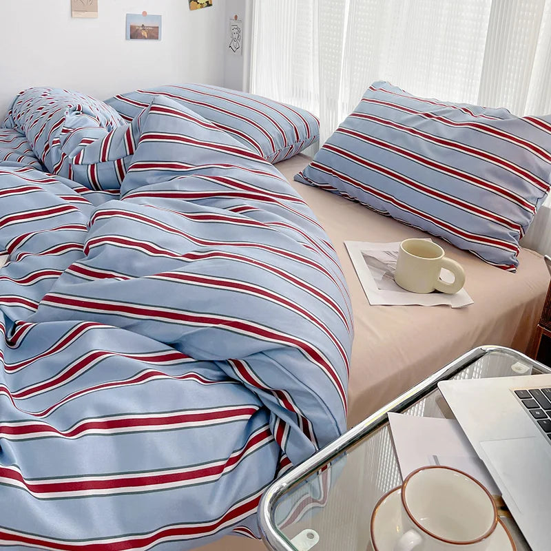 Simple Striped Duvet Cover and Four Piece Bed Sheet Set