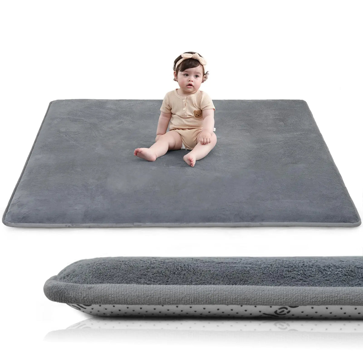 Large Solid Casual Non-slip Play Mat Coral Velvet Rug