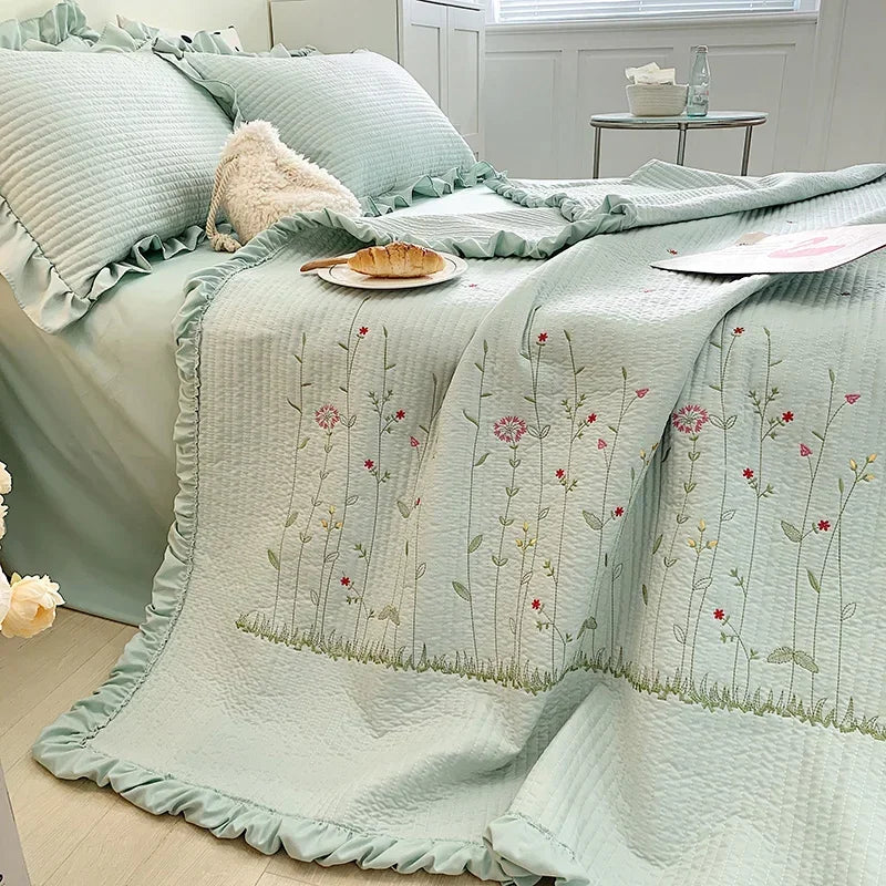 Ruffles Flowers Embroidery Summer Quilt