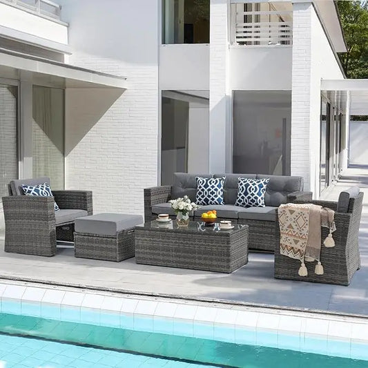 All-Weather PE Wicker Outdoor Sectional Sofa with Ottoman