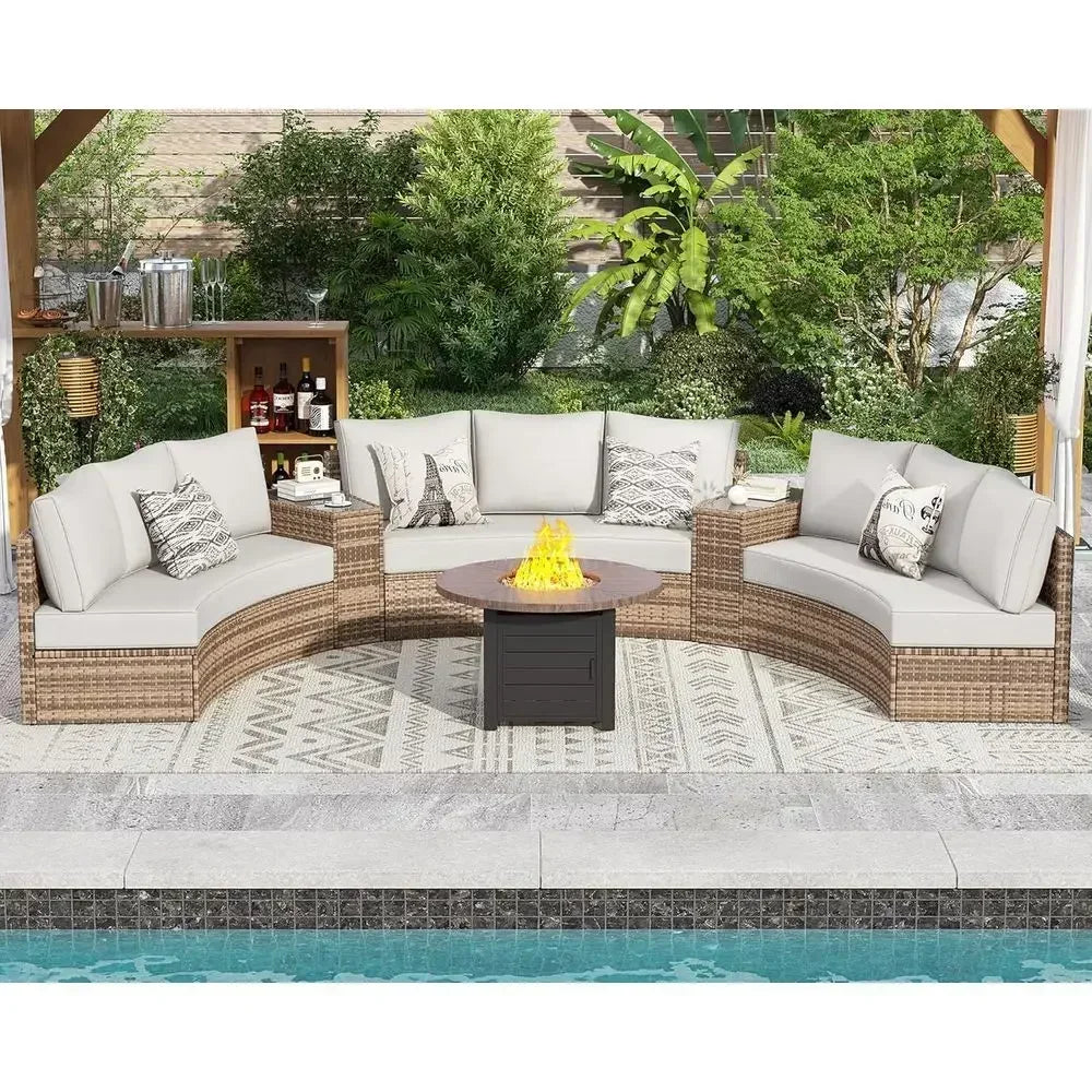 Patio Wicker Sectional Sofa Set with Storage Wedge Table and Weather-Resistant
