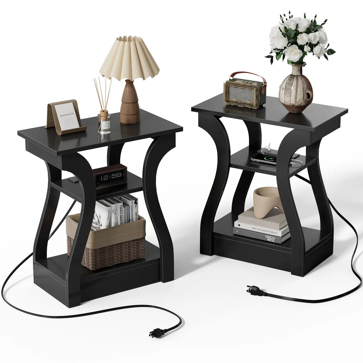 Charging Station Side Table Storage Display Nightstand Bedside