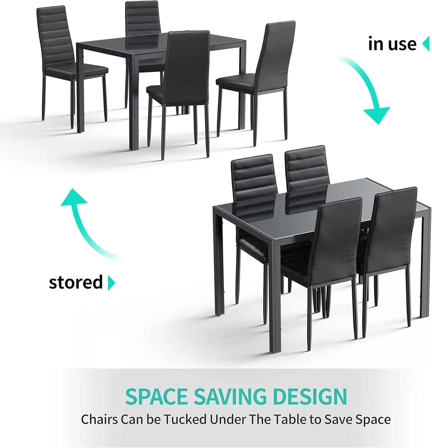 5 Piece Glass Dining Table Set and Chairs for 4