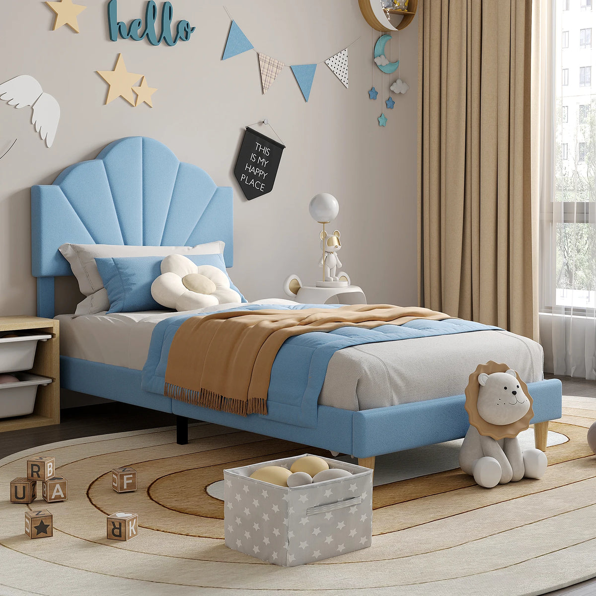 Modern Design Twin Bed Upholstered Velvet - Platform Structure