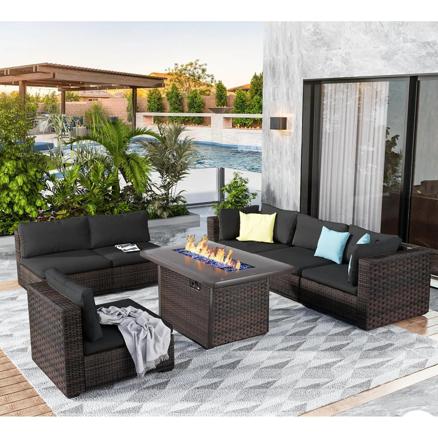 Sectional Patio Furniture Set with Fire Pit