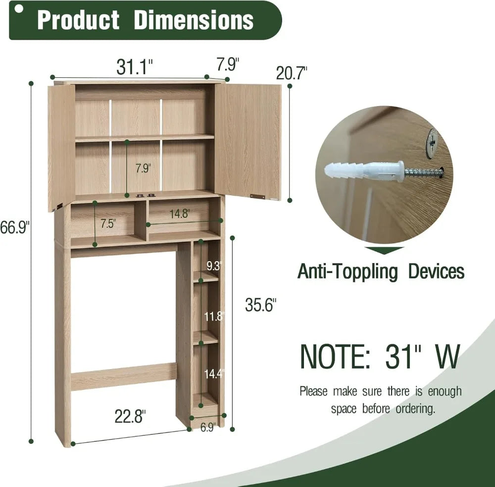 Natural Oak Bathroom Organizer with Fluted Door