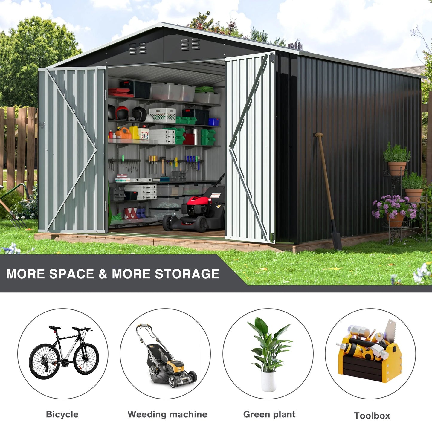 Galvanized Steel Storage Shed with Lockable Hasp Door