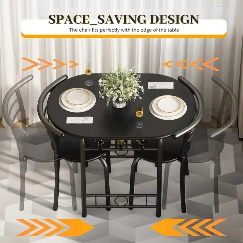 Wooden Dining Table Nook Sets with 2 Chairs & Round Tabletop