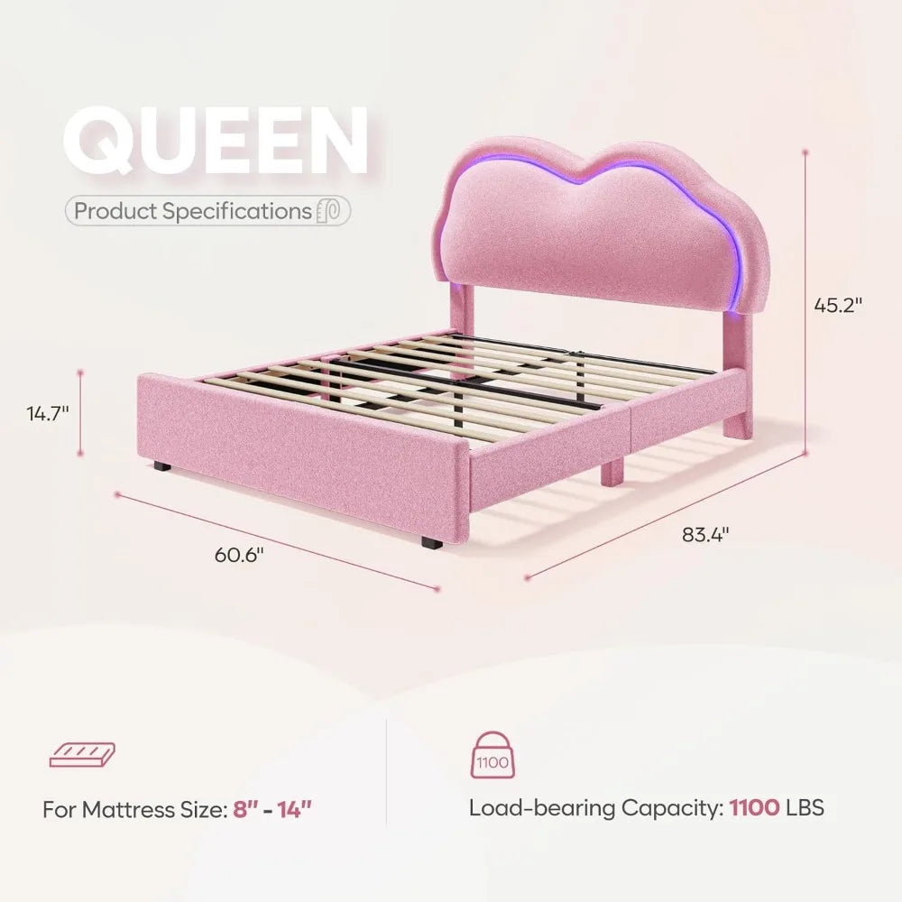 Cloud Bed Platform Frame with Headboard and LED Light