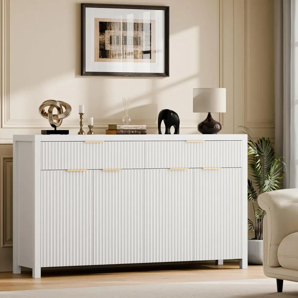 Fluted Buffet & Sideboard Cabinet with Adjustable Shelves