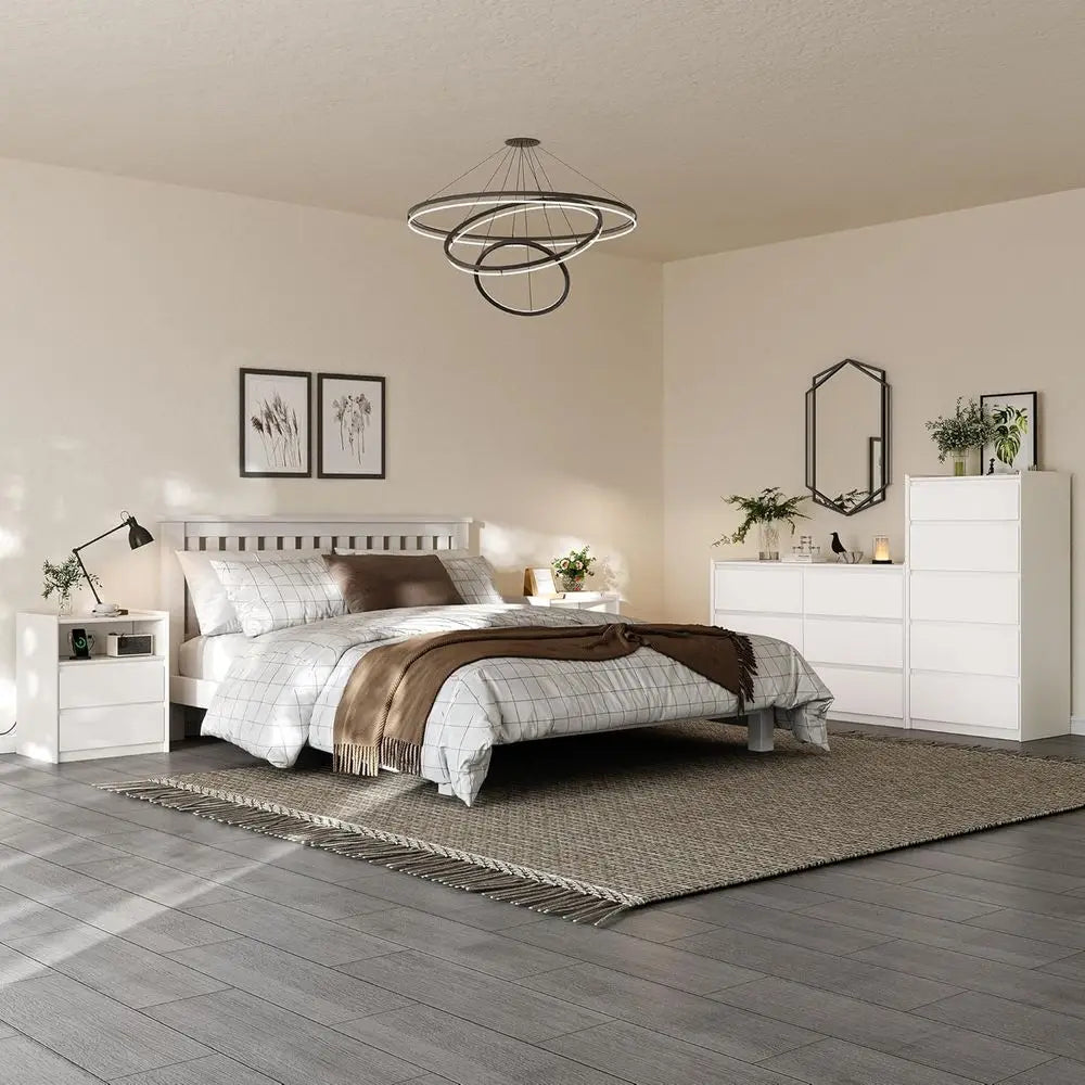 Bedroom Furniture Set with 2 Nightstands and Charging Station