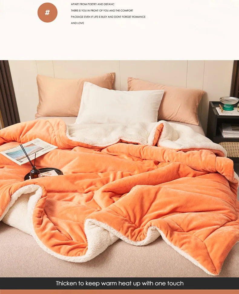Warm Winter Super Thick Blanket Quilt for Bed Artificial Lamb Cashmere