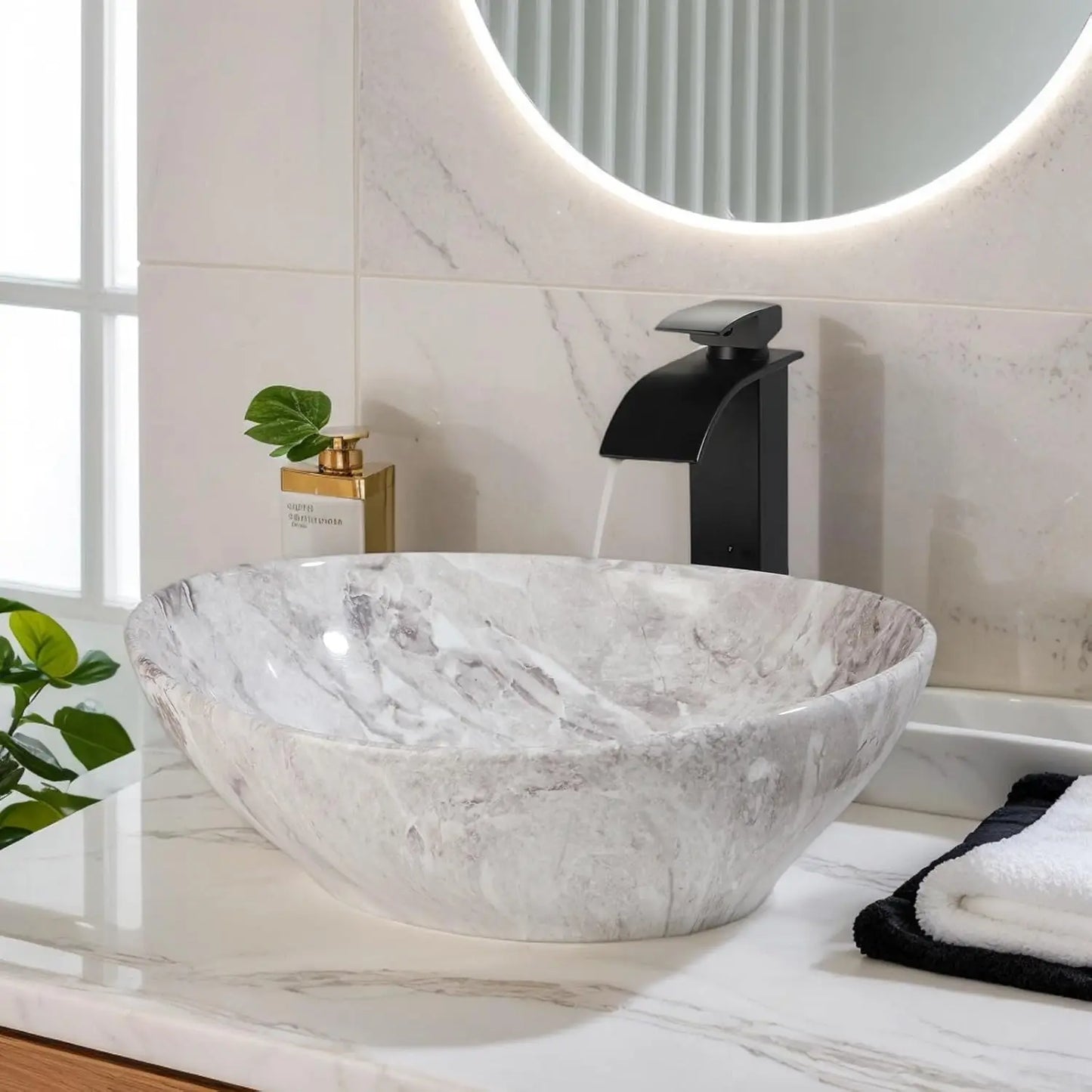 Ceramic Oval Marbling Vessel Sink