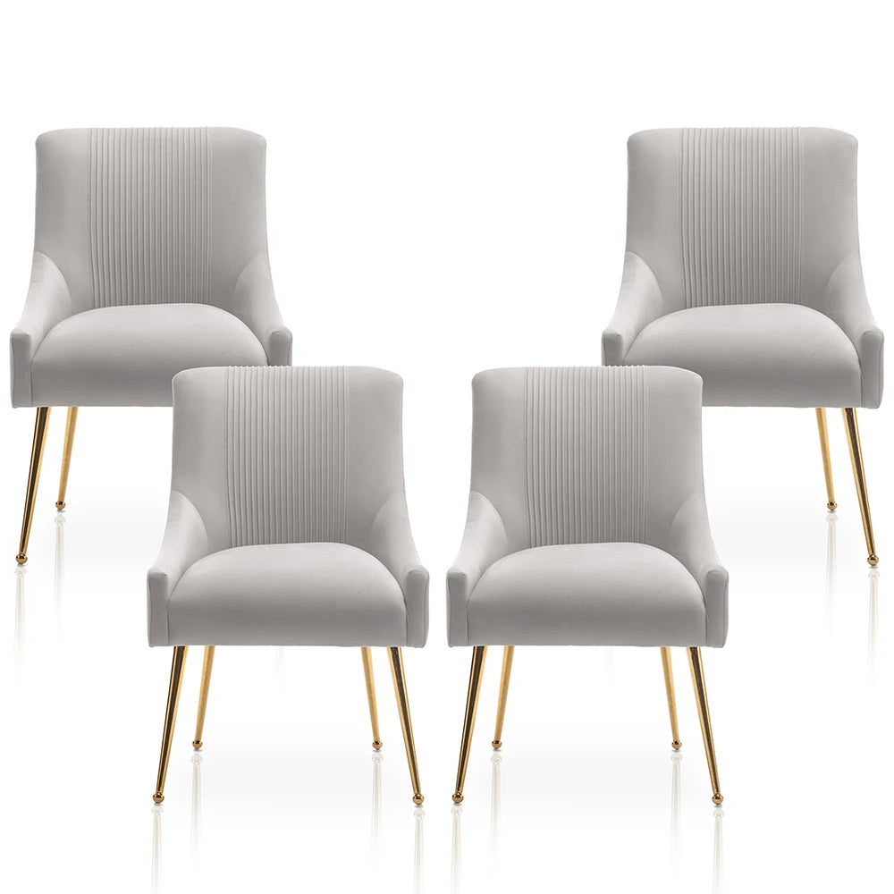 Upholstered Barrel Pleated Side Accent Modern Velvet Dining Chairs Set