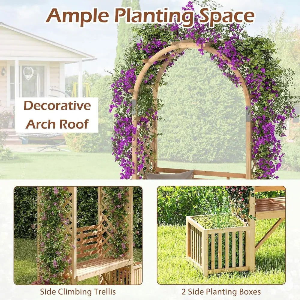 Wooden Garden Arbor with an Arch for Climbing Plants