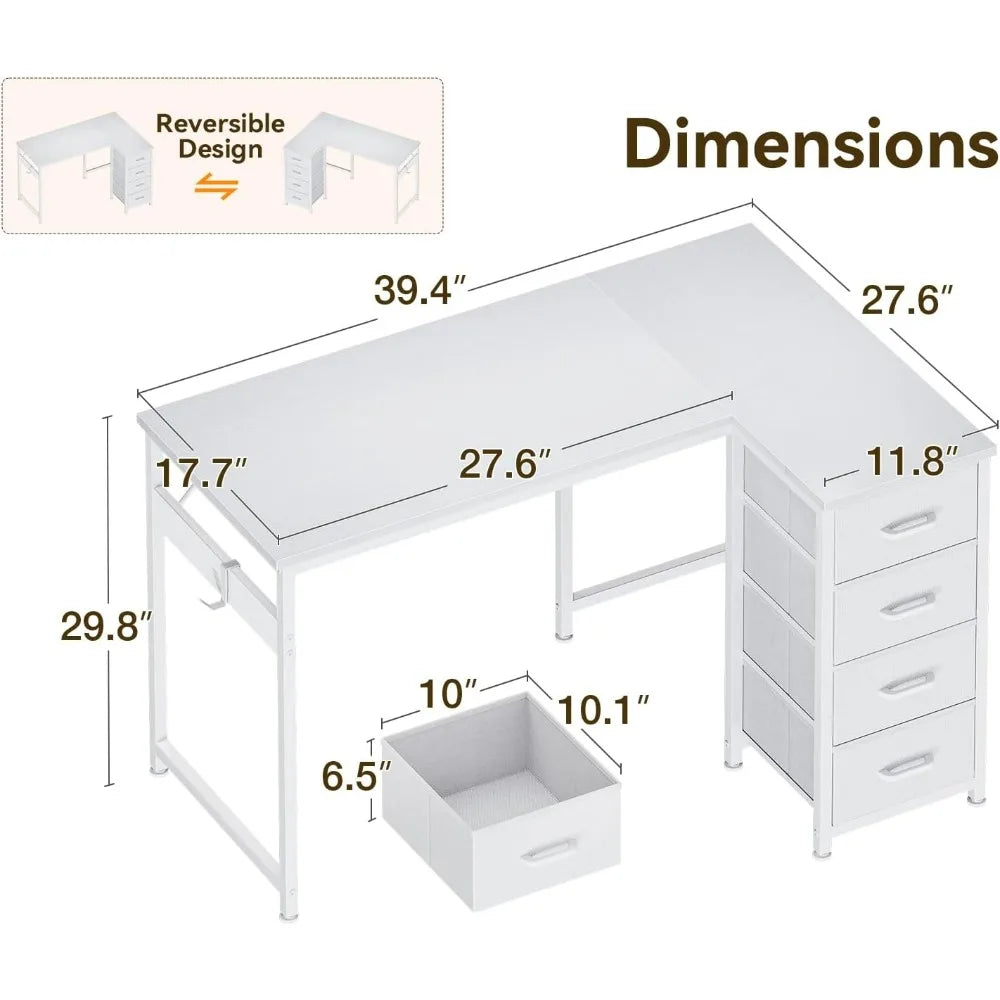 L Shaped Reversible Study Desk