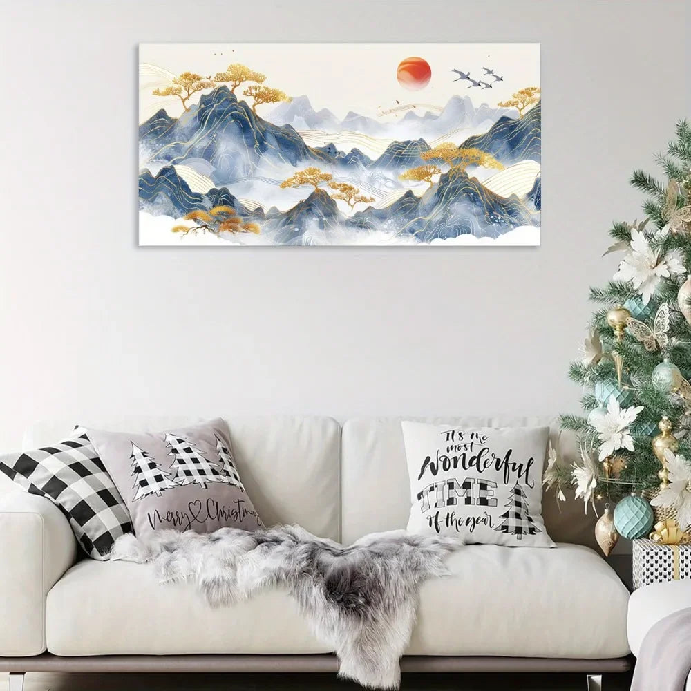 Dreamlike Fog with Blue Mountains Modern Canvas Wall Art