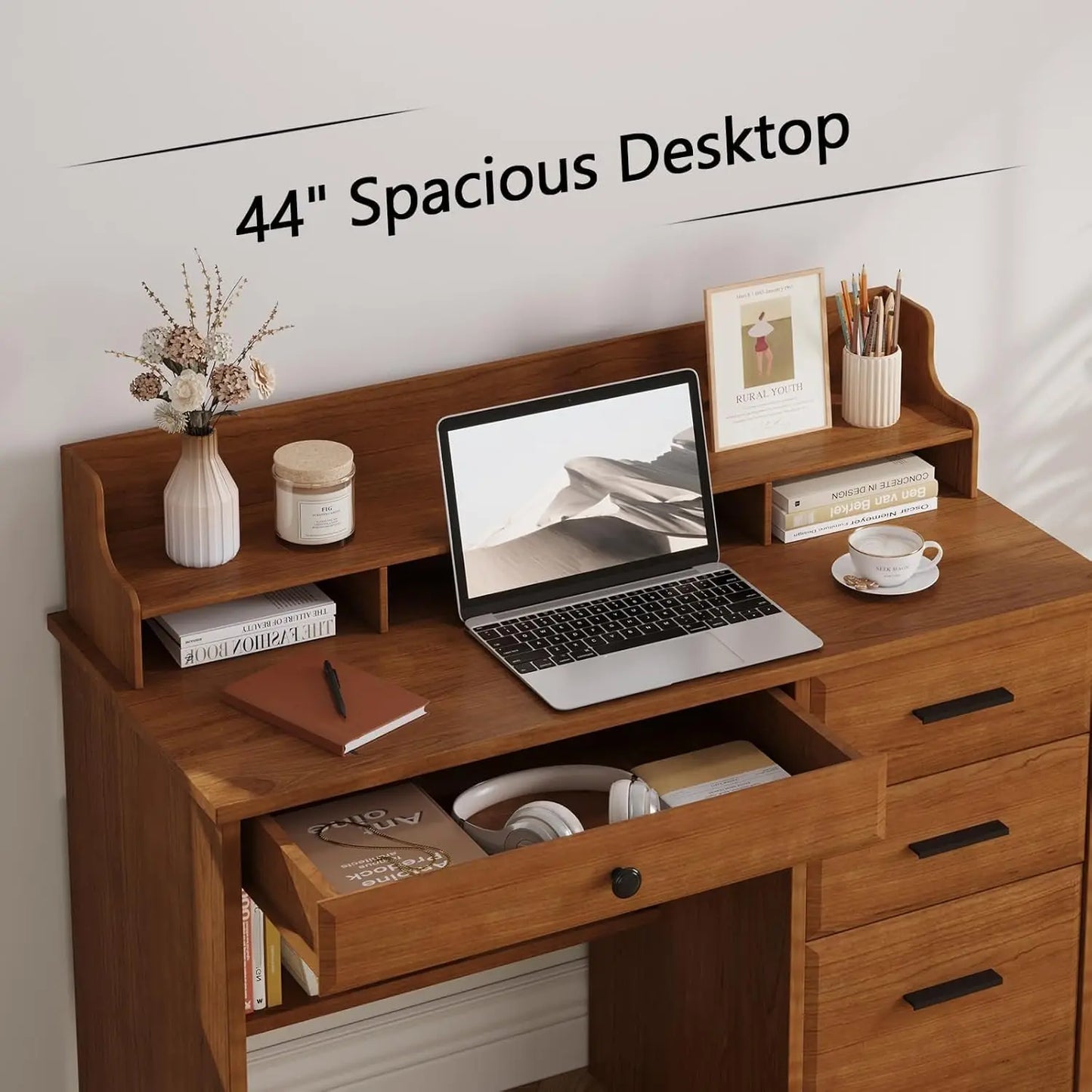 Computer Desk with File Cabinet & Monitor Stand