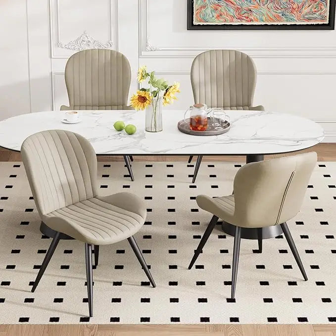 Upholstered Modern Fabric Dining Chairs with Thick Cushions
