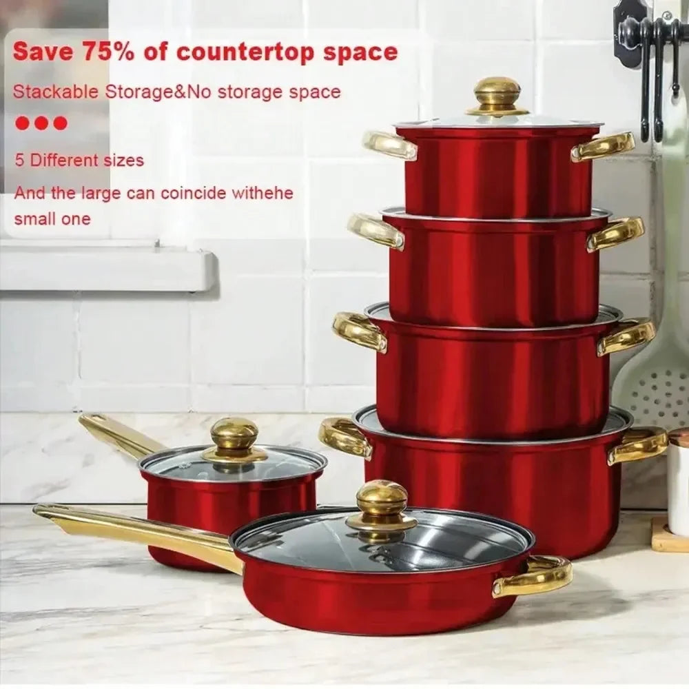 Nonstick Pots And Pans with Glass Cover Cookware Set