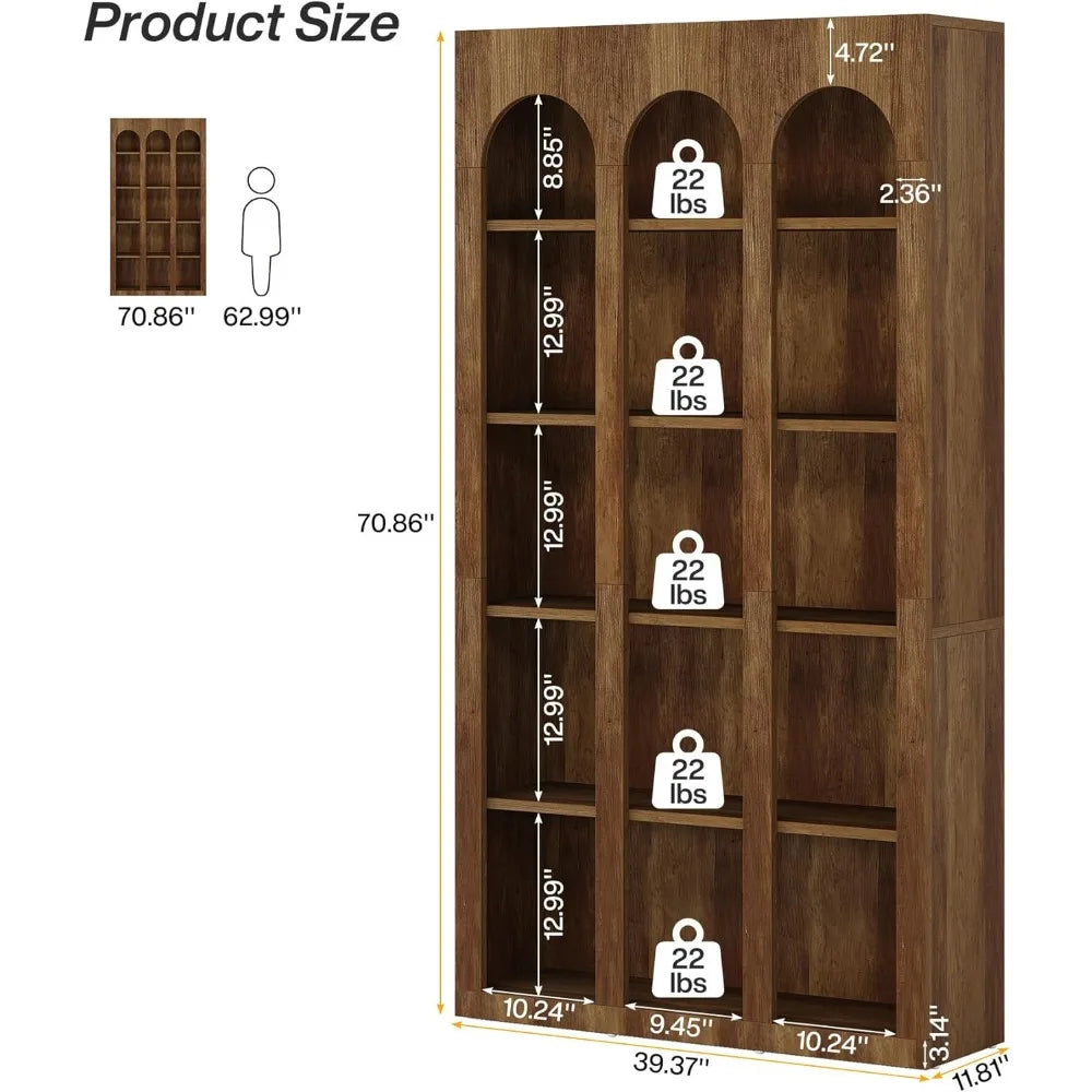 Mid Century Modern Arched Bookcase with Open Shelves