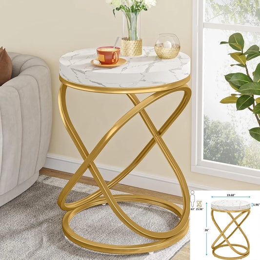 Square End Table with White Gold