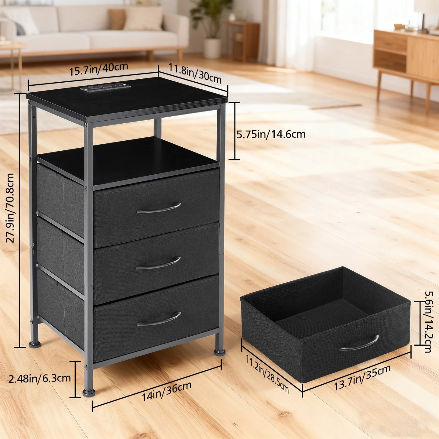 End Table with USB/Type-C Ports with Cabinets and Charging Station