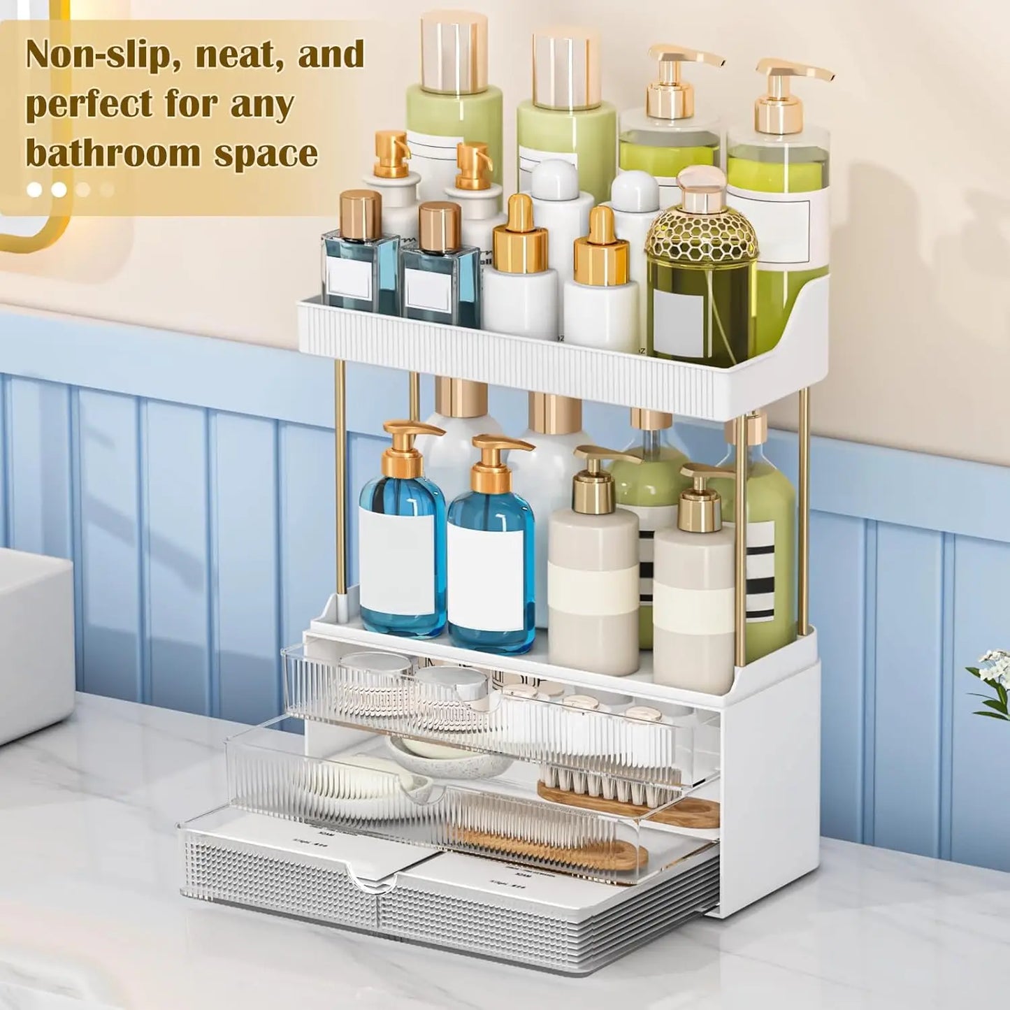 Clear Makeup Organizer with Drawers and Counter Storage