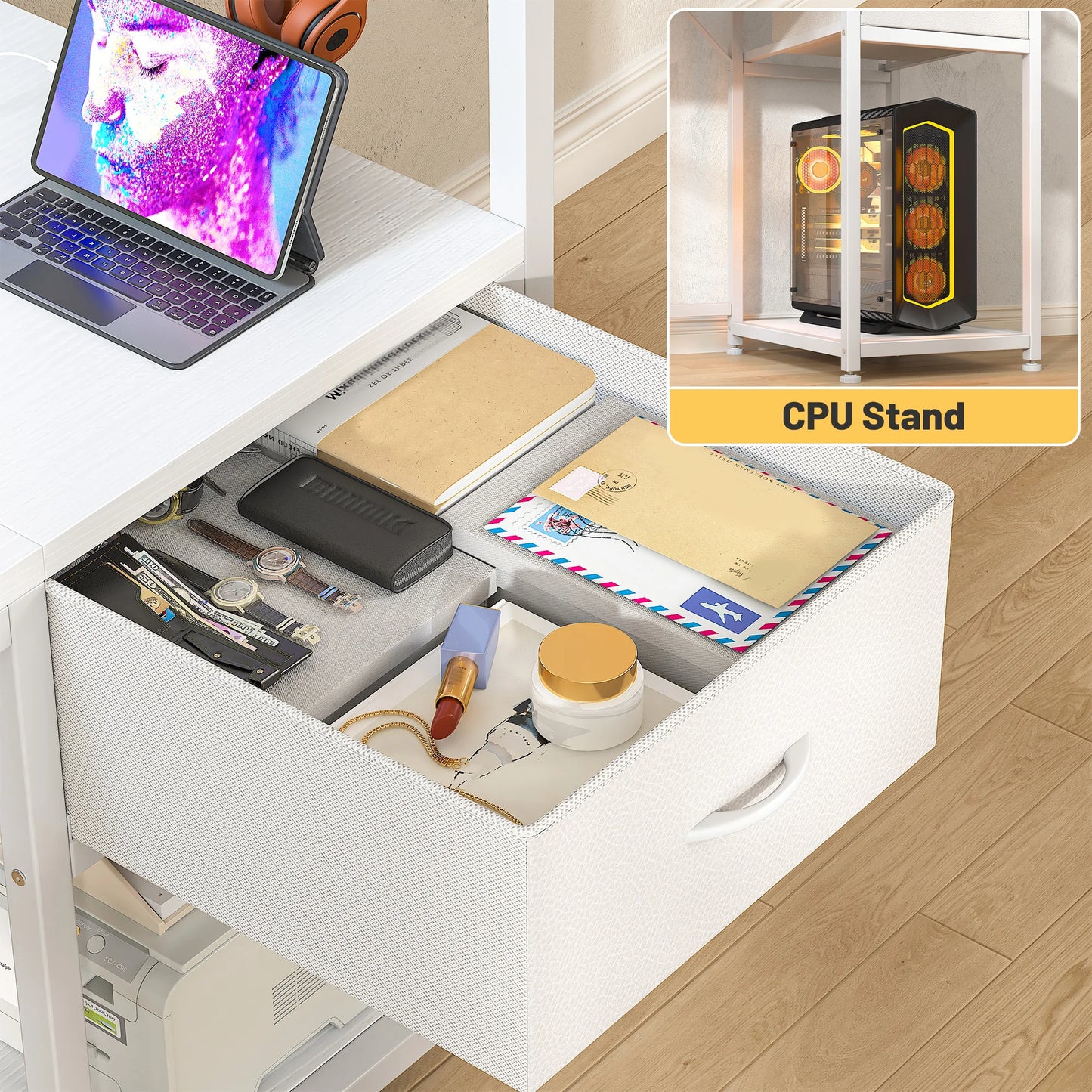 Computer Desk with Power Outlets RGB LED Lights