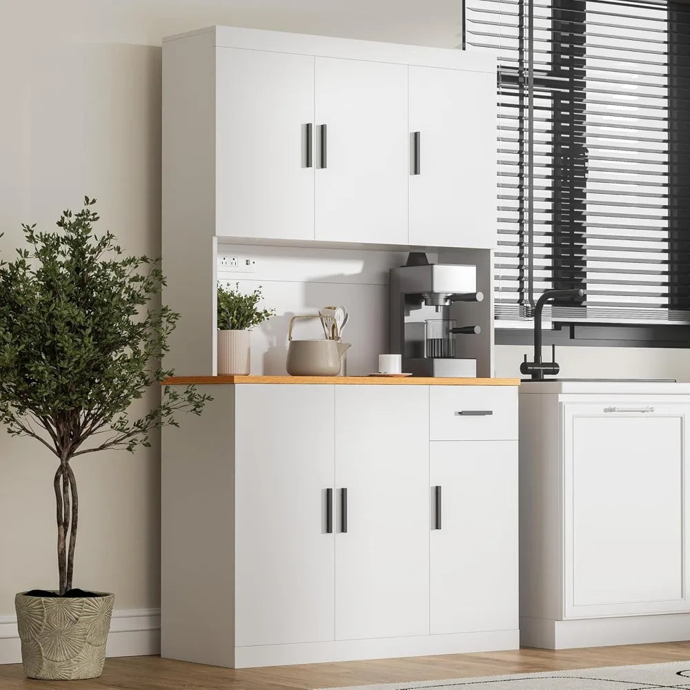 Heavy-Duty Freestanding Kitchen Storage Organizer with Reinforced Frame Pantry Cabinet with Power Outlet