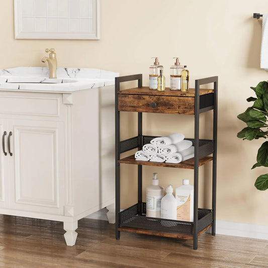 3-Tier Bathroom Floor Storage Shelf with Drawer
